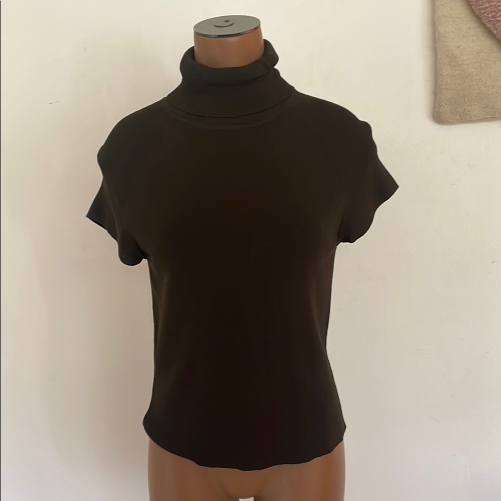 Dark army green Turtleneck Short Sleeve Top